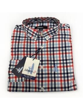 NWT Johnnie-O Boys Button Down Long Sleeve Plaid Blue/Orange/Red Shirt Size 8